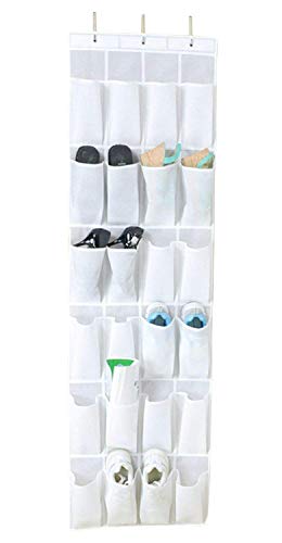 24-Pocket Over-The-Door Organizer, Shoe Storage Bag, Shoe Rack, Shoe Storage Rack Great for Shoes, Hats, Accessories and More, White 19 X 64 Inch