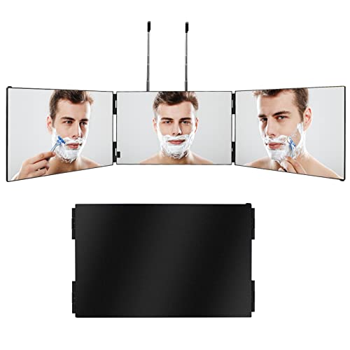 JIAABCHOMO 3 Way Mirror,360 Mirror Self Cut Hair with Height Telescoping Hooks,Portable Adjustable Vanity Mirrors for Self Styling Hair Cutting S