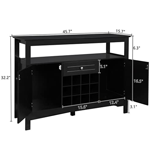DSHGDJF Buffet Server Sideboard Cabinet with Wine Storage with 2 Doors 1 Drawer with Wine Rack Sideboard Entrance Cabinet Black
