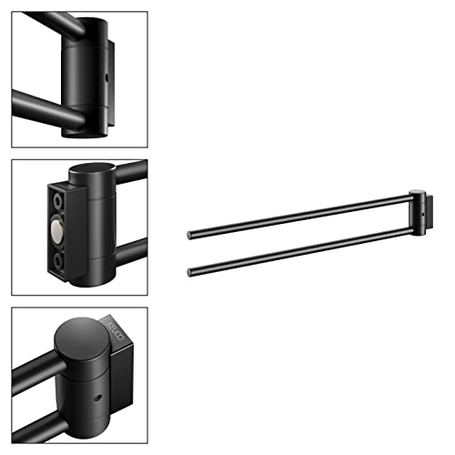 KEUCO Metal Towel Rail Black Matt Powder Coated Two Arms Swivelling 43.8 cm Deep for Bathroom and Guest Toilet Wall Mounted Plan Black Selection