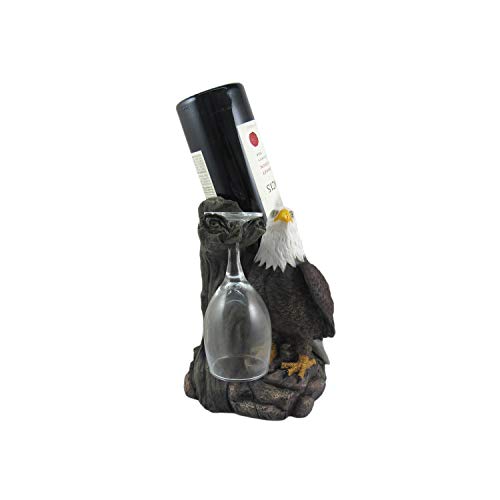 DWK "Liberation & Libations Bald Eagle Wine Bottle Holder with Wine Glasses (3 Piece Set) | Kitchen Accessories and Wine Bar Decor | Tabletop Win