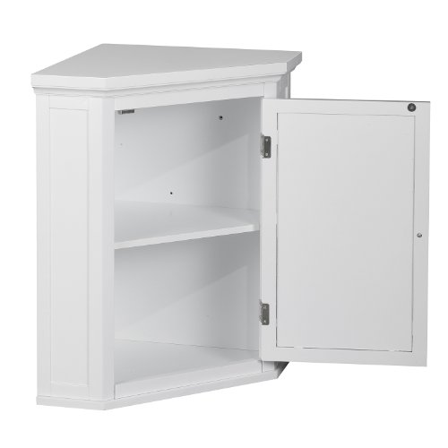 VERSANORA Teamson Home Wooden Bathroom Wall Cabinet, Corner Bathroom Cabinet, Removable Wall Cabinet, One Door and Interior Shelf, White, Glancy