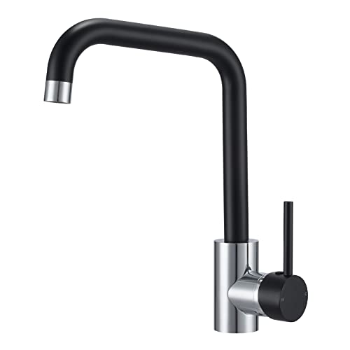 Kitchen Sink Mixer Tap 360 Swivel Spout Monobloc Mixers Faucet Single Lever Rectangle Taps with Aerator Matte Black