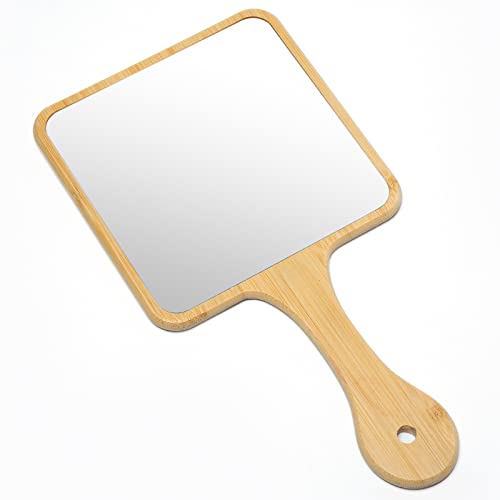 Jasefa Handheld Mirror ,Natural Bamboo Hand Mirror with Handle,Cute Hand held Mirror for Shaving Single-Sided Portable Travel Vanity Mirror for M
