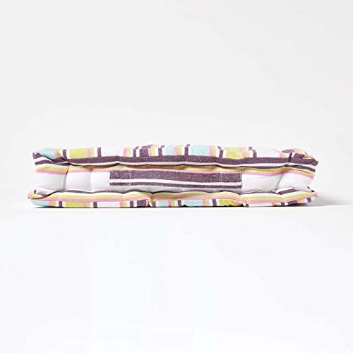 HOMESCAPES Osaka Multi Stripes Floor Cushion - 100% Cotton - 40 x 40 x 8 cm Square - Indoor - Garden - Dining chair booster Seat Cushion Pad