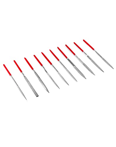 QWORK® Needle File Set, 3x140mm Mini Modelling Files Diamond Files for Metal Plastic Glass Wood Jewelry Rough Carving, 10Pcs