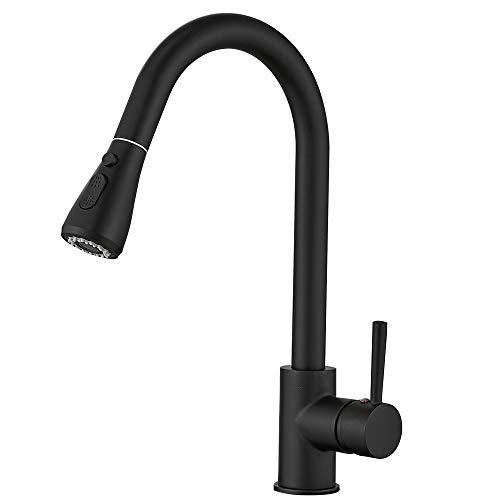 Heable Kitchen Sink Mixer Tap with Pull Down Sprayer Chrome, Single Handle High Arc Pull Out Kitchen Taps, Single Level Solid Brass Kitchen Fauce