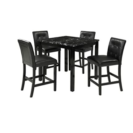 WALNUT 5 Piece Kitchen Dining Table Set Marble Top Height Dining Table Set With 4 Leather Upholstered Chairs