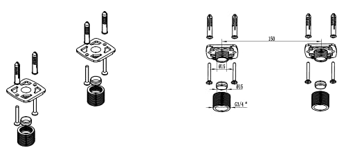 KEDWILL® Bar Valve Fixing Kits Brackets 3/4” Inch Connections BSP 15mm Wall Mounted Fast Fix Kit Bracket for Thermostatic Shower Bar Valve Or Bat