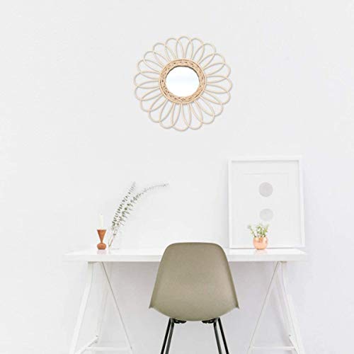 QUANJJ Wall Hanging Rattan Sunflower Round Circle Dressing Makeup for Home Bathroom Livingroom Hotel