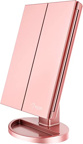 ESTOPE PRO Lighted Makeup Mirror 2X/3X Magnification Vanity Mirror Tri-fold Make up Mirror Table Mirror Pink