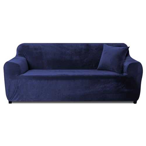 Yeahmart Thick Sofa Covers 1/2/3 Seater Pure Color Sofa Protector Velvet Easy Fit Elastic Fabric Stretch Couch Slipcover (Silver Grey, 3 Seater 1