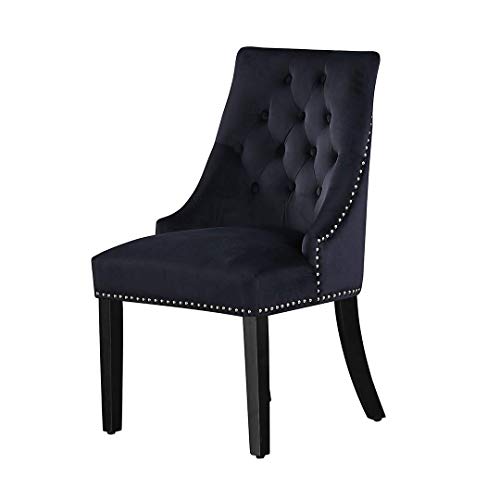 P&N Homewares - Windsor Chair - Black | Tufted Velvet Fabric | Door Knocker | Studded | Dining Chair | Upholstered Accent Side Chair | FREE NEXT