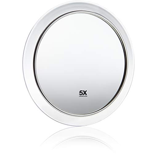 Make up mirror with 5x magnification, premium bathroom makeup mirror diameter 15 cm round with suction cup, acrylic makeup mirror for home and on