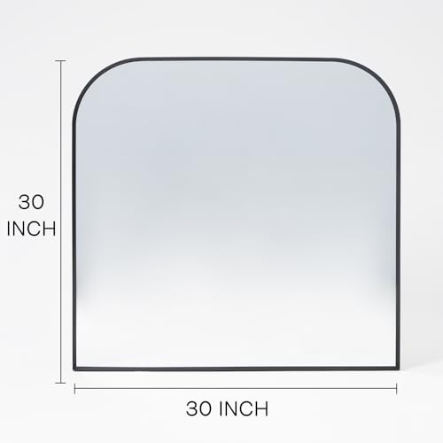 Minuover Modern Large Wall Mirror, Modern Minimalist Home Decor Arch Mantle Mirror, Brushed Black Metal Framed Arched Mirror for Bathroom, Living