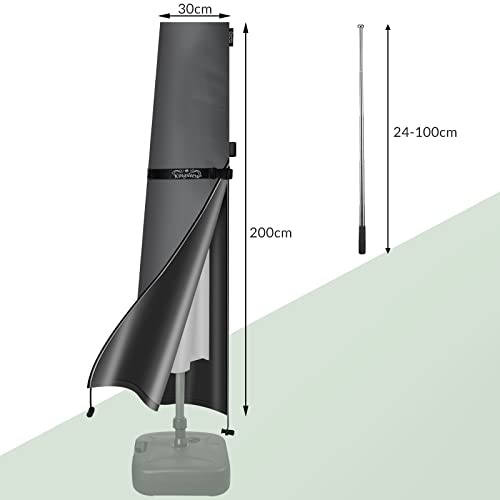 Kingsleeve® Parasol Cover For Up To 330cm Diameter Garden Parasols | With Installation Assistance Rod | Winter Proof Weatherproof Robust Tear-Res