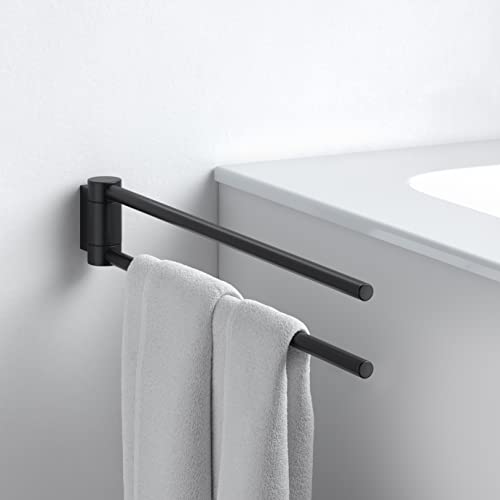 KEUCO Metal Towel Rail Black Matt Powder Coated Two Arms Swivelling 43.8 cm Deep for Bathroom and Guest Toilet Wall Mounted Plan Black Selection