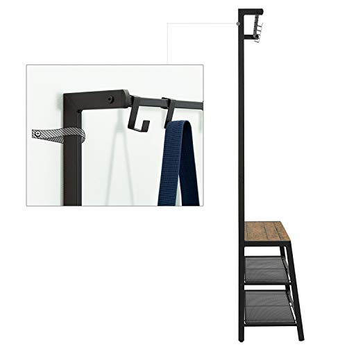 Meerveil Coat Rack Stand, Multi-purpose Clothes Coat Stand Shoes Rack with Removable 5 Hooks, 3 Tier Shoe Bench, Industrial Hall Storage for Entr