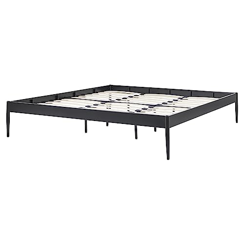 Modern Minimalist EU Super King Size Bed Frame Metal Plywood Slats Black Vaurs