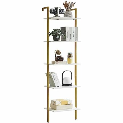 YMYNY Bookshelf Wall Mounted, Ladder Shelf, 5-Tier Bookcase Rack, Storage Unit with Metal Frame, Industrial Floating Wall Shelf for Living Room,