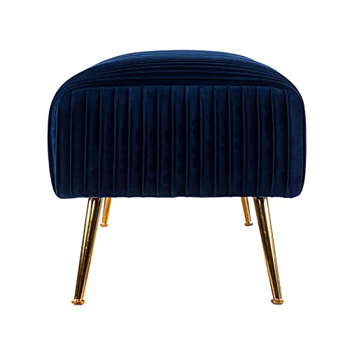 Luxurious Bedroom Bench,Velvet End of Bed Bench Seat with Golden Legs,Comfy Upholstered Bench Entryway Bench Bed Bench-Blue 60x45x45cm(24x18x18in