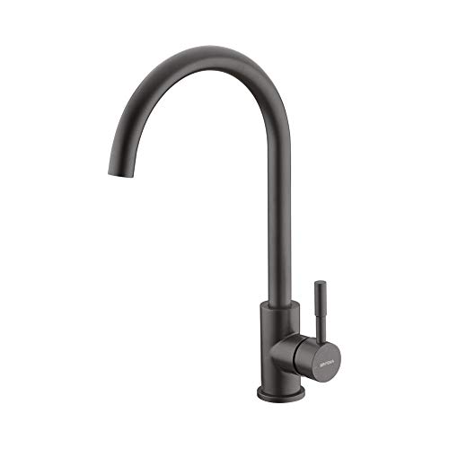 GRIFEMA G4008 Kitchen Sink Taps Mixer 1 Hole, Single Lever 360° Swivel High Spout for Kitchen Sink with UK Standard Fittings, Chrome, Silver