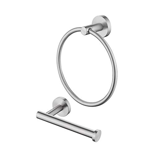 KES Toilet Roll Holder and Towel Ring Set, Bathroom Hardware Set Bathroom Accessory Set 2 Pieces SUS304 Stainless Steel Wall Mounted Brushed Fini
