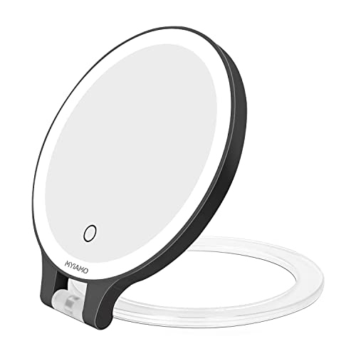 Kostlich MYIAMO Makeup Mirror with Lights, Double Sided Lighted Magnifying Mirror 10X/ 1X with 3 Color Lighting Modes, Tabletop Mirror with Adjus