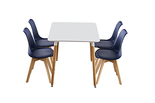 P&N Homewares Dining Table and Chair Set, White/Navy Blue, One Size