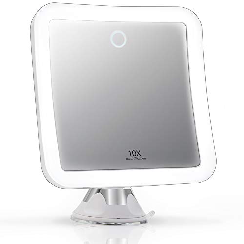 Fancii 10x Magnifying Lighted Makeup Mirror - Daylight LED Travel Vanity Mirror - Compact, Cordless, Locking Suction, 163mm Wide, 360 Rotation, P