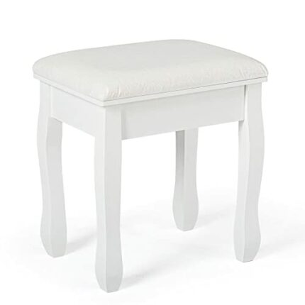 Meerveil Dressing Table Stool, White Soft Padded MDF Wood Vanity Stool Baroque Printing Stool, 41 x 30 x 45cm