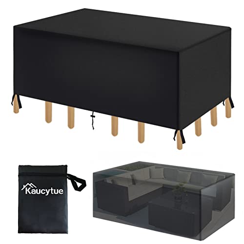 Kaucytue Garden Furniture Cover, 315×160×74CM Heavy Duty 420D Silver Coated Polyester Oxford Fabric Rectangular Outdoor Patio Table Cover UV Prot