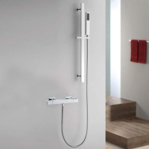 Hapilife Square Thermostatic Bar Shower Mixer Modern Chrome Valve, Only 1 Outlet(Suitable for Handheld Shower), Hot & Cold Water Mixer Constant T