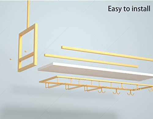 KEppd Metal Ceiling Mount Wine Rack, Bar Ceiling Hanging Decorative Storage Rack with Guardrail, Easy to Install, for Restaurant Kitchen, Length