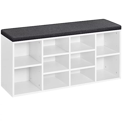 TJLSS 10 Cubbies Shoe Storage Bench Wood Foam and Fabric White Shoe Cabinets Muebles Door-to-door Shoe Cabinet