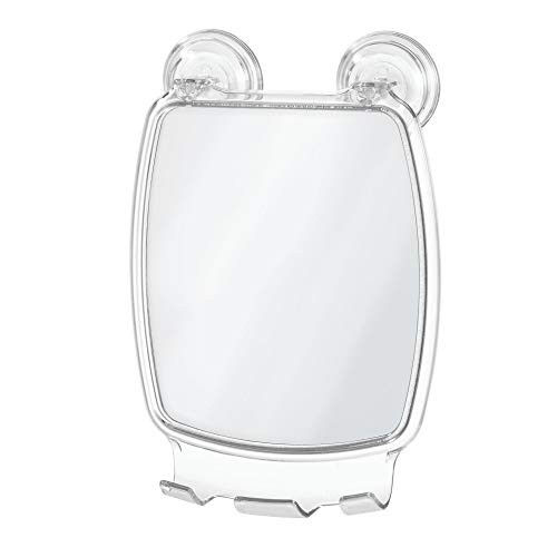 iDesign Power Lock Shaving Mirror, Rectangular Makeup Mirror with Suction Cups Made of Plastic, Clear