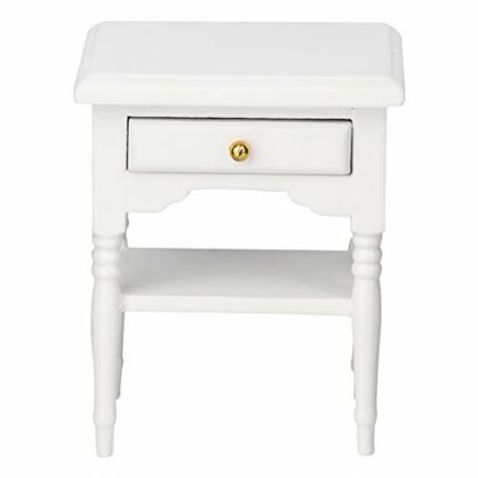 Mini Bedside Table Model,1:12 White Mini Bedroom Furnishing Articles Wooden Bedroom Nightstand Cabinet Dollhouse Accessories with Removable Drawe