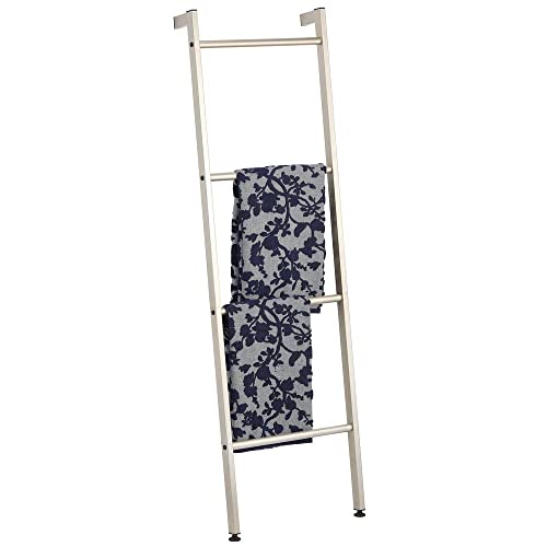 mDesign Metal Wall-Leaning Towel Ladder for Bathroom - 4-Level Decorative Ladder Rack and Towel Holder - Rustic Bath Towel Storage Stand for Mode