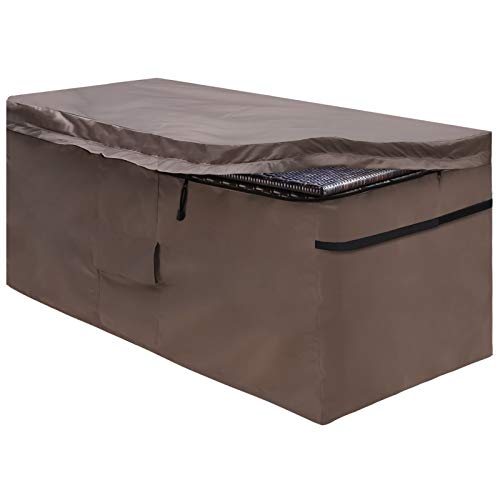 MountainLoc Garden Deck Box Cover, Storage Box Protective Covers With Zipper Lid And Air Vent, Waterproof, 420D Oxford Brown (123 * 55 * 62cm)