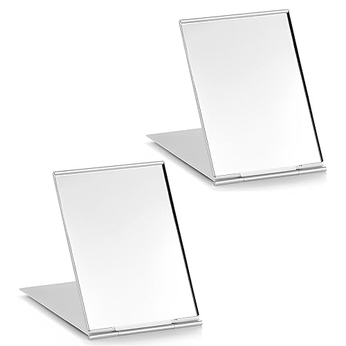 JIANYH 2 Pcs Travel Mirror, 11.5x8 CM Unisex Ultra Slim Durable Portable Mirror, Silver Folding Pocket Compact Mirror for Make Up Hair Styling an