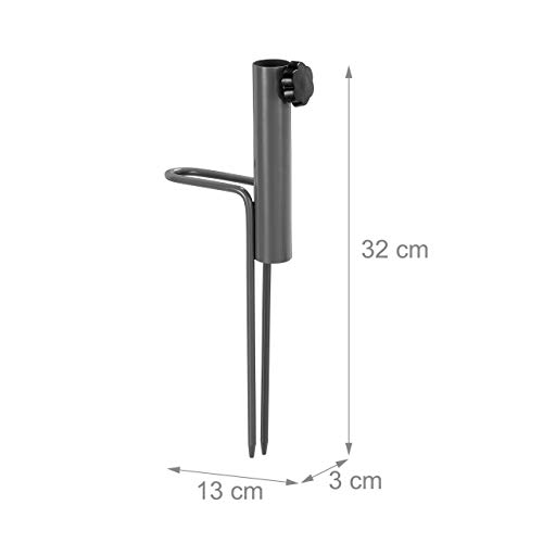 Relaxdays, Grey Parasol Spike, Handle, Pole Diameter 17-26 mm, Lawn Thorn, Umbrella Ground Holder, Garden, Beach, Steel, 10030724