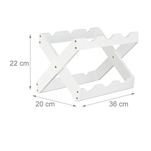 Relaxdays Bamboo Wine Rack, X Shape, 6 Bottles, Country House Style, Small, Folding Bottle Holder, HWD 22 x 36 x 20 cm, White
