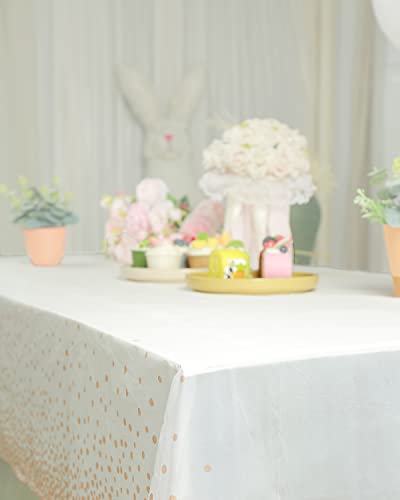 MLMOMVME 3Pcs Rose Gold Dot Table Cloth Plastic Rectangle 137 x 274cm Large Party Table Cover Picnic Baby Shower Birthday Weddings Indoor Outdoor