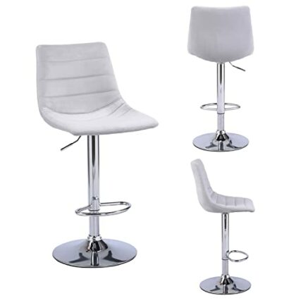 PS Global Brooke Modern Bar Stools Set, Adjustable Swivel Gas Lift, Chrome Footrest and Base, Bar Table Counter, Kitchen and Home Barstools Livin