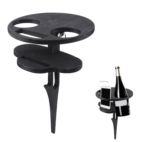 Fiacvrs Portable Wine Table, Wooden Folding Wine Racks, Snack Tray with Wine Glasses Holder, Wine Glass Rack for Picnic Outdoor, Camping, Beach(B