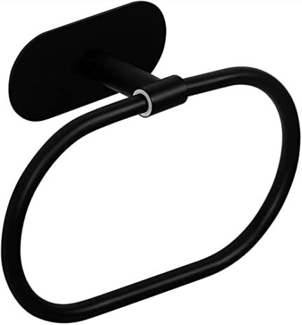 RAKUTE Simple Stainless Steel Towel Rack, Self-Adhesive Towel Holder Hanger, Towel Ring Storage Hanging Shelf, Black Easy Installation Bathroom R