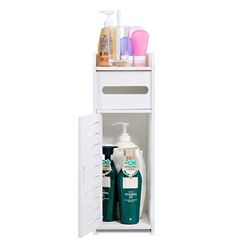 Slim Bathroom Storage Unit, Small White Toilet Floor Cabinet Narrow Bath Storage Cabinet Floor Standing Cupboard Organiser, for Small Spaces Livi