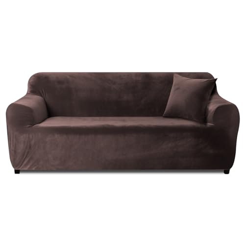 Yeahmart Thick Sofa Covers 1/2/3 Seater Pure Color Sofa Protector Velvet Easy Fit Elastic Fabric Stretch Couch Slipcover (Silver Grey, 3 Seater 1