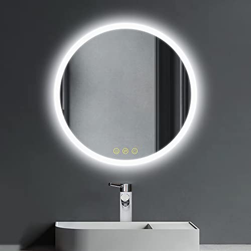 ICYWANG Bathroom Mirror with LED Lights Circular 50cm | Touch Sensor | Demister Pad | Wall-Mounted Vanity Illuminated Backlit Mirror Energy-Savin