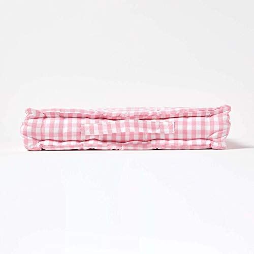 HOMESCAPES Pink & White GINGHAM Check Floor Cushion - 100% Cotton - 40 x 40 x 8 cm Square - Indoor - Garden - Dining chair booster Seat Cushion P